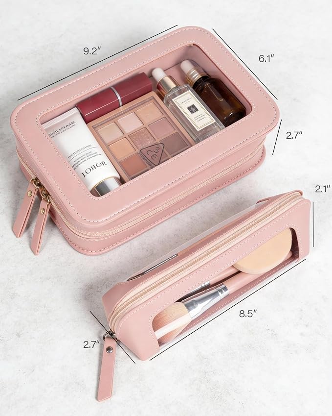 2Pack Clear Makeup Bags Set, Clear Pencil Case Pouch,Portable Leather Travel Toiletry Bag Pink Car Accessories for Women - Image 6