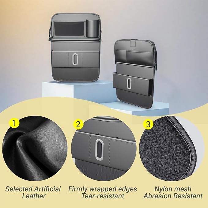1 Pack Backseat Car Organizer, Large Capacity with Adjustable Foldable Table Tray, Waterproof PU Leather Back Seat Storage with Touch Screen Tablet Holder, Car Travel Essentials, Obsidian Black - Image 5