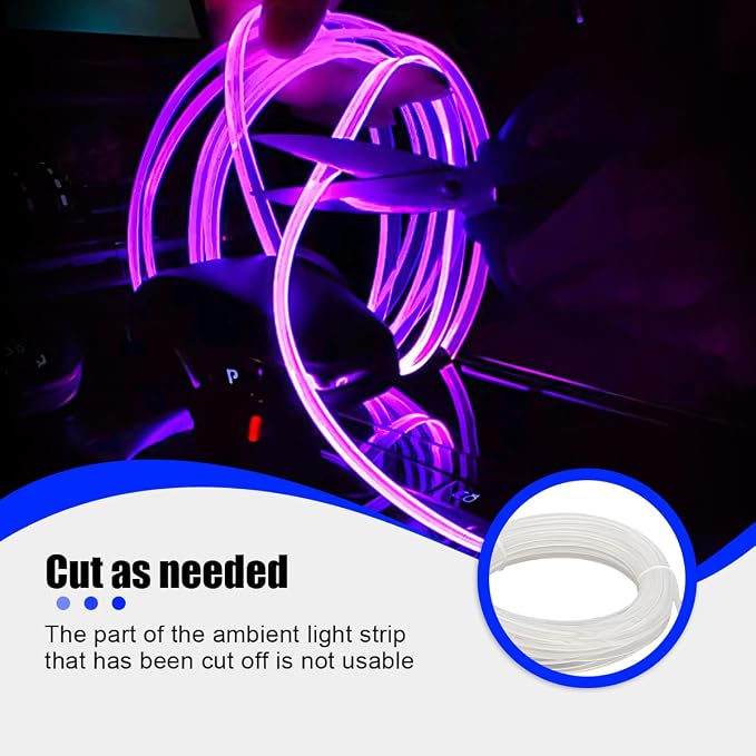 9.84FT EL Wire Interior Car LED Strip Lights, USB Neon Vehicle Ambient Lighting with Fiber Optic, Sound Music Active Automotive Inside Decorations Lamp Strip, Universal Fit - Image 7