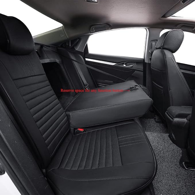 EKR Civic Seat Covers Custom Fit for Honda Civic (Sedan) EX 2022-2024 & Sport/Hybrid Sport 2025-2026(Rear Backrest Split W/Armrest) Waterproof Car Seat Cover Full Set,Faux Leather (Black) - Image 4