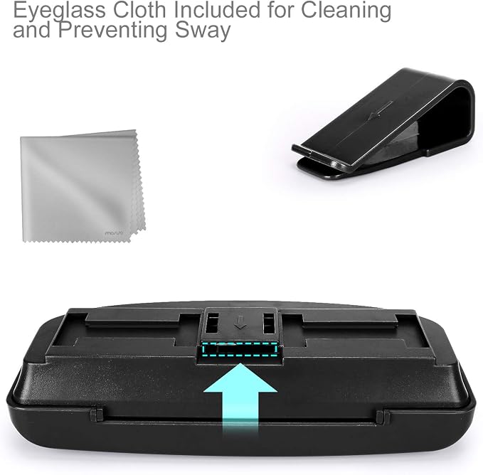 MOSISO Car Visor Sunglasses Case, ABS Eyeglasses Holder Protective Box | Universal Automotive Clip Eyewear Hard Shell Storage Organizer with Magnetic Closure and Double Card Clamp, Piano Black - Image 3