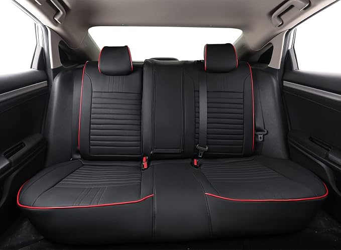 EKR Civic Seat Covers Custom Fit for Honda Civic (Sedan) Sport 2022-2024 & LX 2025-2026 (Rear Backrest One Piece W/NO Armrest),Waterproof Car Seat Cover Full Set,Faux Leather (Black with Red Trim) - Image 5