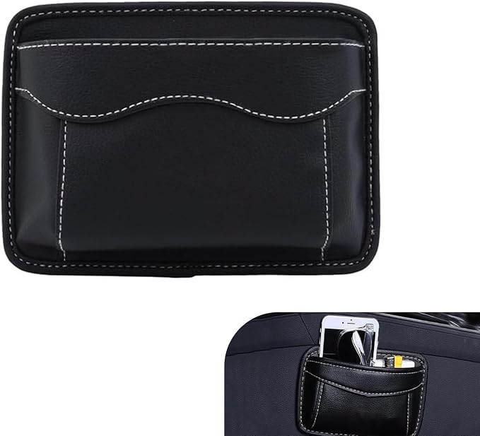 Car Seat Side Pocket Organizer, PU Leather Mini Storage Bag, Seat Gap Filler with Phone Sunglasses Pen Holder, Universal Auto Organizer for Documents Registration Notepad (Black)​ by Unknown