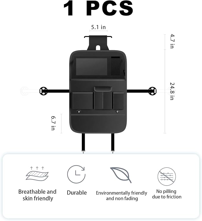 XDV Car Seat Organizers,Multi-functional Back Seat Protectors, Storage Pouches, and Tray Holders (for Cars, Kids, Seat Back and Rear Seats) (Plain Black, 1 Pcs) - Image 2