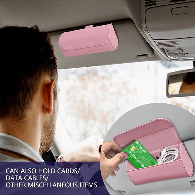Sunglasses Holder for Car Sun Visor, Sunglass Organizer for Car, Magnetic Leather Eyeglasses Protective Storage Case, Waterproof Glasses Organizer Visor Accessories for Vehicles (Pink) - Image 4