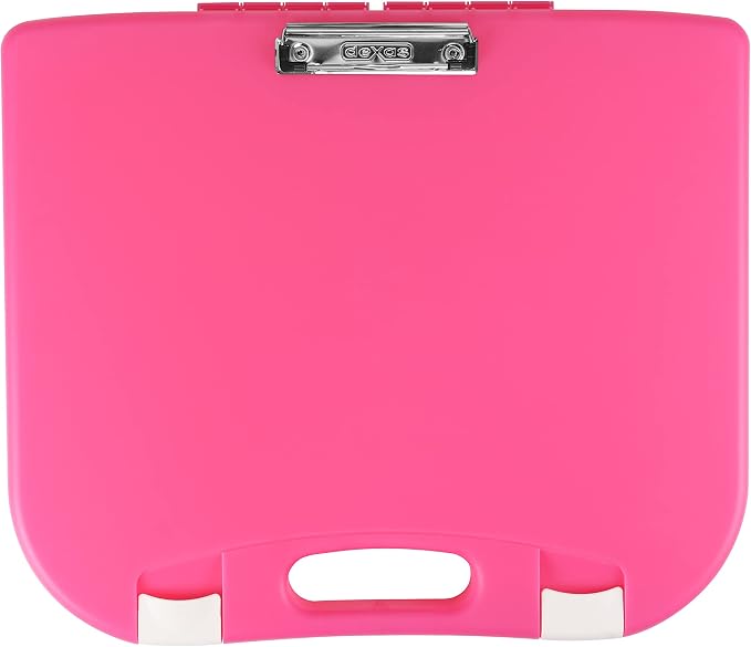 DEXAS Portable Lap Desk with Storage, Integrated Handle, Exterior Wire Clip, 18”x 15.25”x 1.38” Pink w/White Latch by Dexas