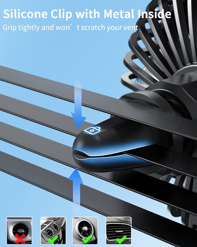 TriPole Car Fan USB Powered, 360°Rotation Portable Cooling Fan for Car Vent | 3-Speed USB Car Fan, Vent Clip Design, Powerful Wind, Quiet Brushless Motor, Air Circulation for Vehicle, Van, Truck, SUV, RV - Image 2