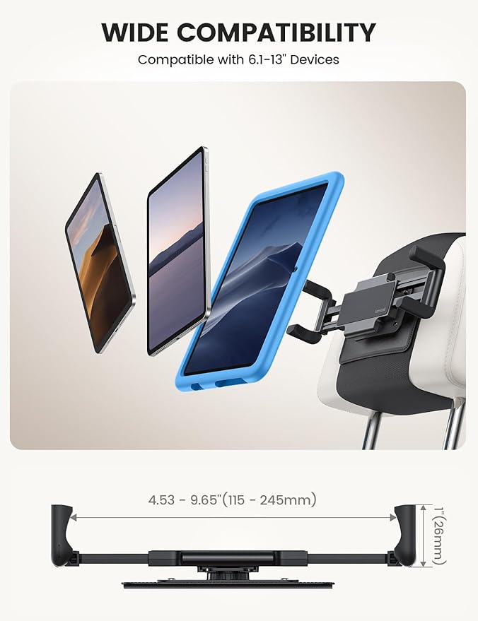 Lamicall Tablet Holder for Car Headrest - [Thick Case Friendly] | 360° Rotation, Car Tablet Mount for Backseat, Road Trip Essentials for Kids, for iPad Pro, Galaxy, Fire HD, 6.1-13" Tablets - Image 5