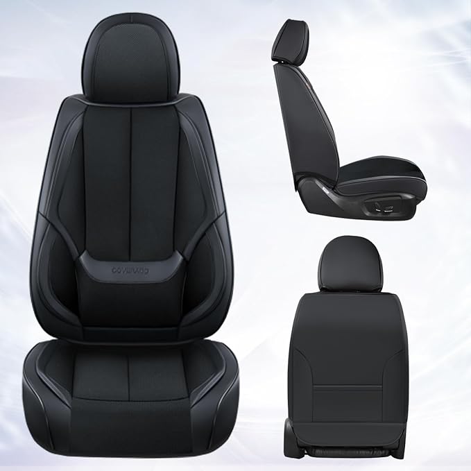 Coverado Front Seat Covers, Waterproof Universal Seat Covers for Cars, Breathable Leather Car Seat Protectors, Car Seat Cushions Auto Accessories Fit for Most Sedans SUV Truck, Black - Image 4