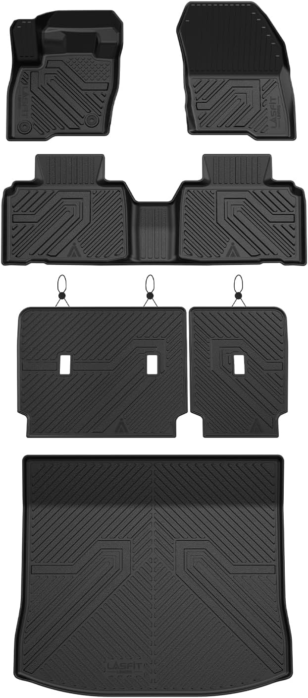 LASFIT Floor Mats for Ford Edge 2015-2024 2Row&Cargo&Seatback | All Weather Protector TPE Car Liners Custom Fit Vehicle Accessories, 1st & 2nd & Trunk Mat Combo Set, 4pcs Black - Image 8
