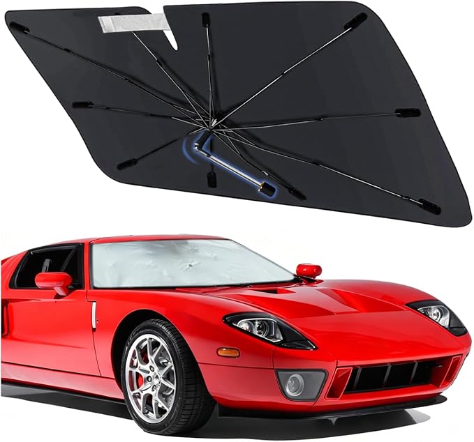 Windshield Sun Shade for Ford GT 2005-2006, Foldable Umbrella Sunshade | Custom Fit Car Sun Visor with 360° Rotating Shaft, UV Protection Heat Shield Sun Blocker Heat Reflector and Easy Storage by Visufy