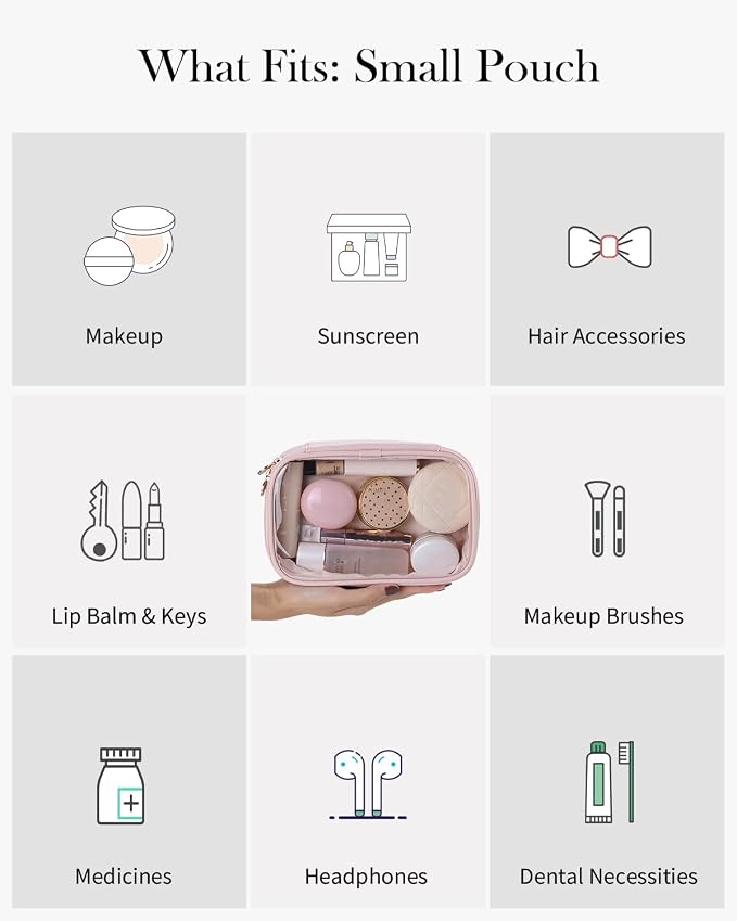 Mini Makeup Bag with Small Cosmetic Bag Travel Essentials Organizers,TSA Approved Toiletry Bag Makeup Pouch Clear Cosmetic Bags for Women,Pink - Image 7