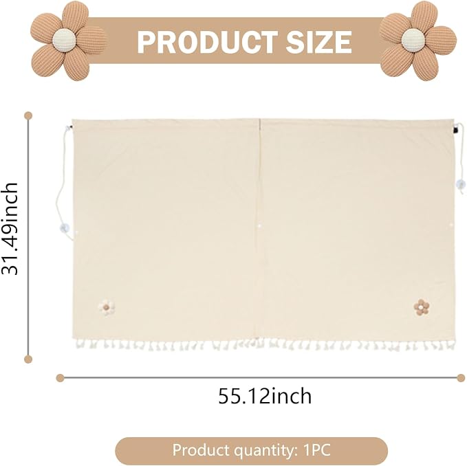 Shakas 2 PCS Car Privacy Curtains, Front and Rear Partition Sun Protection and Heat Insulation Covers, Cute Flower Decoration Sleeping Curtains with Hook Suction Cup Accessory, for Cars SUVs (Beige) - Image 2