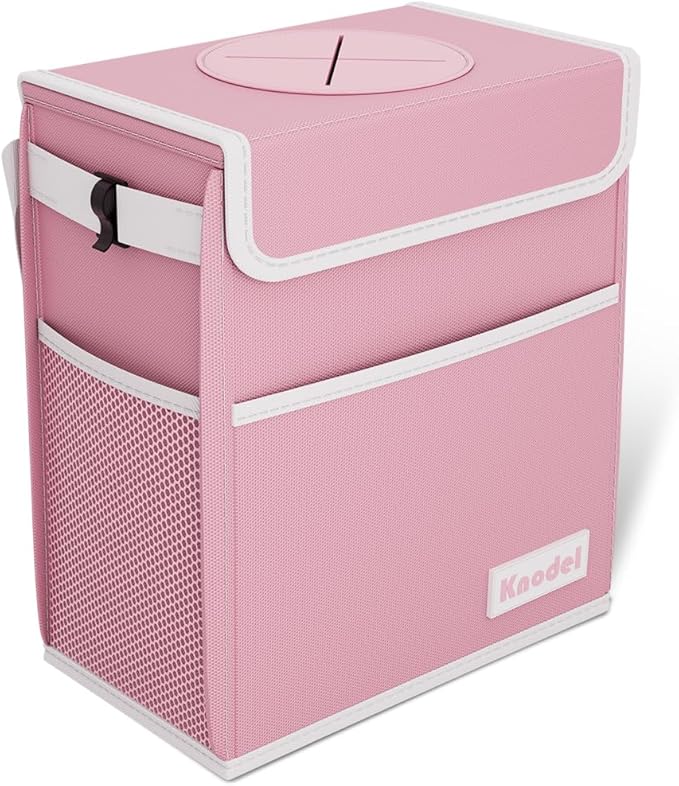K KNODEL Car Trash Can with Lid, Car Garbage, Bin and Bag (Pink, Large) | Waterproof Car Garbage Can with Liner, Hanging Trash Bag for Car, Suv, Van, Truck by K+KNODEL