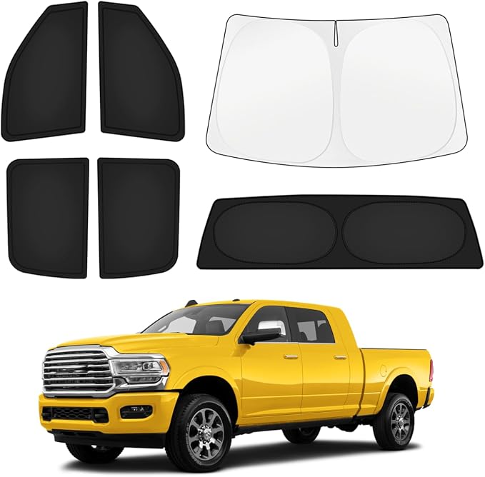 KUST Car Window Shades for Dodge RAM 2500/3500 2010-2025 2026 Windshield Sun Shade Side Window Cover UV Block Privacy Protection Ram Accessories for Camping Blackout Rear Back Full Set 6PCS by KUST