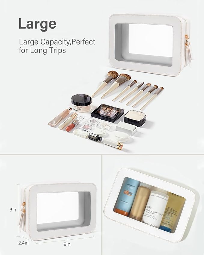 KOTORA Clear Makeup Bag Set for Women Portable Clear Make up Bag Cute Waterproof Travel Cosmetic Bag Toiletry Bag for Car Essentials Bag (White) - Image 2
