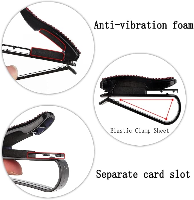 2PCS Bling Rhinestone Car Sun Visor Glasses Holders W/Anti-Scratch Sponge | Car Decoration for Women Girls,Ticket Card Clip Visor Organizer,Universal Rhinestone Auto Accessories - Image 4