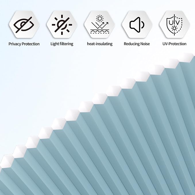 Myshade Arch Window Shades Half Circle Light Filtering Cellular Shades Cordless No Drill Blinds for Windows Half Moon Honeycomb Fabric No Tools Shades Easy Install (1PCS Blue 24" W X 12" H) - Image 6