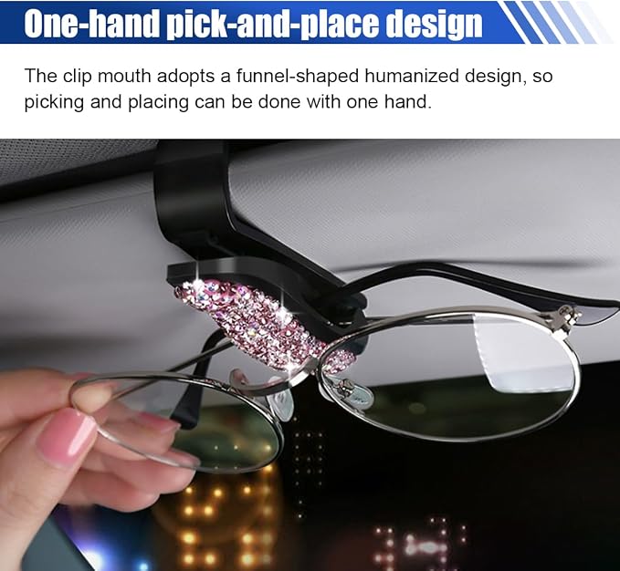 2PCS Bling Sunglasses Holder for Car, Fashion Crystal Rhinestone Sun Visor Glasses Holder with Ticket Card Clip, Eyeglasses Mount Car Sunglasses Clip, Auto Visor Glasses Clip for Women Girls (Purple) - Image 5