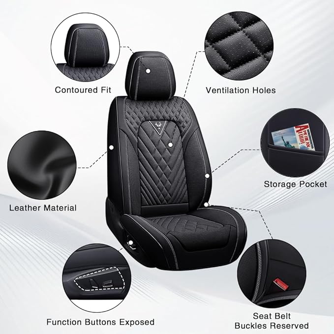 Fit for Toyota Sienna Seat Covers 2001-2026,Premium Leather, 360° Full Protection, Thick Padding & Memory Foam, Waterproof & Stain-Resistant Car Seat Cover Front Set (2 Seat,Black) - Image 6