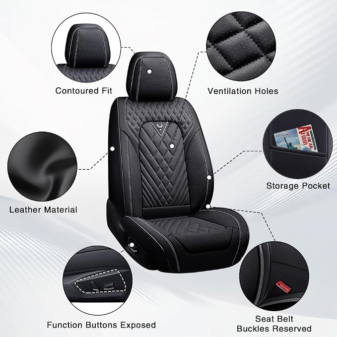 Fit for Toyota Corolla Seat Covers 2001-2026,Nappa Leather, 360° Full Protection, Thick Padding & Memory Foam, Waterproof & Stain-Resistant Car Seat Covers(2 Seat,Black) - Image 6