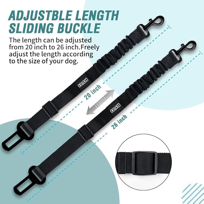 COOYOO Dog Seat Belt,Retractable Dog Car Harness Seat Belt for Car Adjustable Nylon Pet Safety Seat Belts Heavy Duty & Elastic Bungee Buffer - Image 4