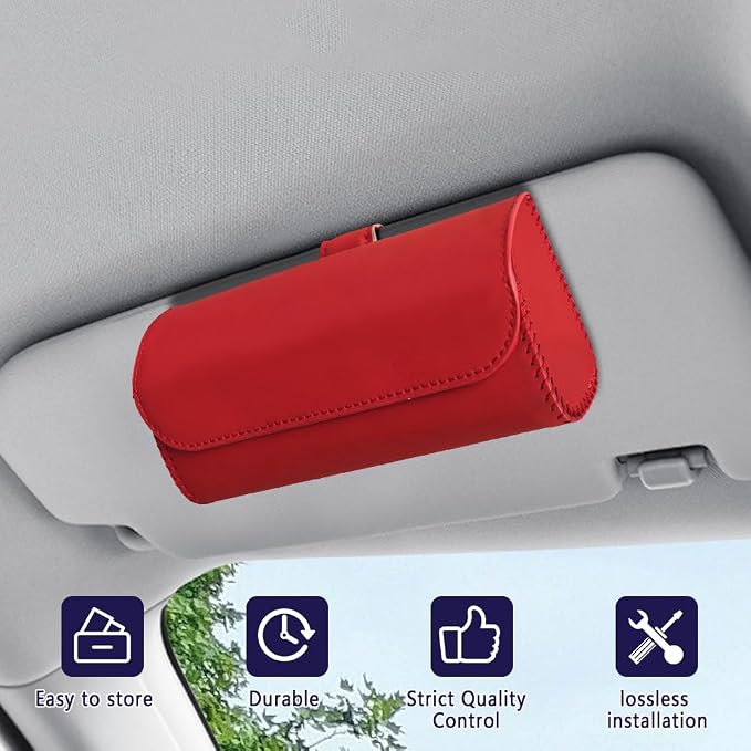 Sunglasses Holder for Car Sun Visor, Sunglass Organizer for Car, Magnetic Leather Eyeglasses Protective Storage Case, Waterproof Glasses Organizer Visor Accessories for Vehicles (Red) - Image 7