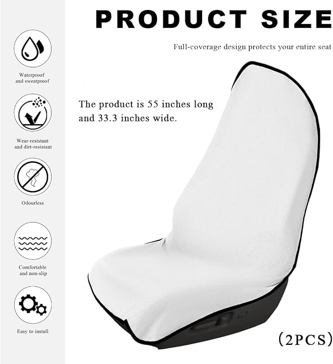 DXNQ 2PCS Car Towel Seat Cover, Waterproof Sweating Non-Slip Premium Soft Towel Carseat Protector, Universal Machine Washable Car Truck SUV Front Seat Cover for Gym Workout Beach Hiking (White) - Image 2