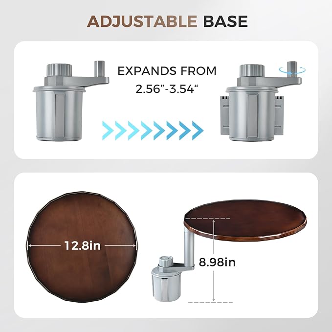 Wooden Car Tray Table with 360° Rotation, Height-Adjustable Car Desk for Laptop, Detachable Car Trays for Eating, Sturdy Steering Wheel Tray, Car Accessories Compatible with Tesla & Most Vehicles - Image 7