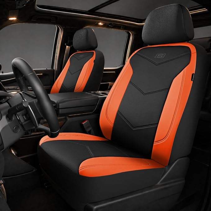 Skechers Memory Foam Seat Covers,Leather Car Seat Covers, Ultimate Comfort & Support Front Seat Covers Airbag Compatible, Automotive Universal Fit Most for SUVs, Vans, Sedans, Cars, Trucks,Orange by Unknown