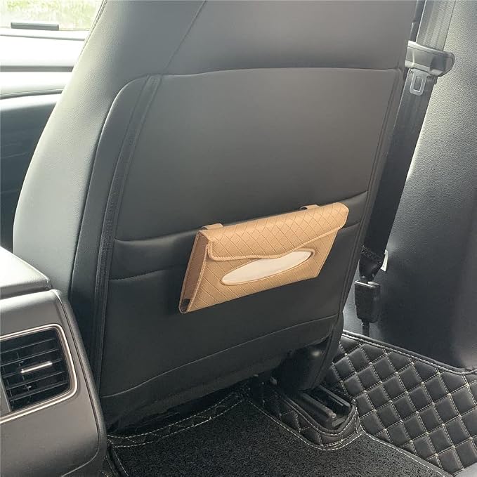 Car Tissue Holder, Sun Visor Tissue Holder, Car Visor Napkin Holder, PU Leather Backseat Tissue Case for Car/Truck (Beige) - Image 5