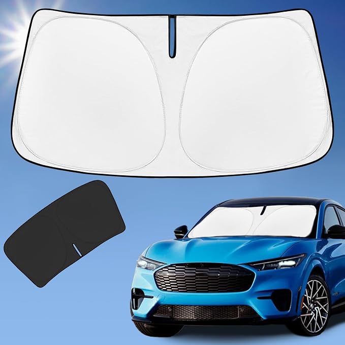 Sun Shade Sunshade for Ford Mustang Mach-E 2021-2025 2026 Windshield Cover | 4-Layer Front Window Shade Custom fit Mach-E Sun Visor 240T Retractable Shield Shade Blocks UV Rays Car Accessories by ZOIBVCARSUNSHADE