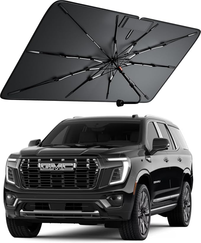 Windshield Sun Shade for GMC Yukon 2000–2026, Foldable Umbrella Sunshade with 100% UV Block, Multi-Layer Heat Insulation, Reinforced 10-Rib Frame, Keeps Car Cooler, Summer Car Accessory by Amadaw