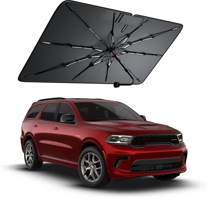 Windshield Sun Shade for Dodge Durango 2000–2026, Foldable Umbrella Sunshade with 100% UV Block, Multi-Layer Heat Insulation, Reinforced 10-Rib Frame, Keeps Car Cooler, Summer Car Accessory by Amadaw