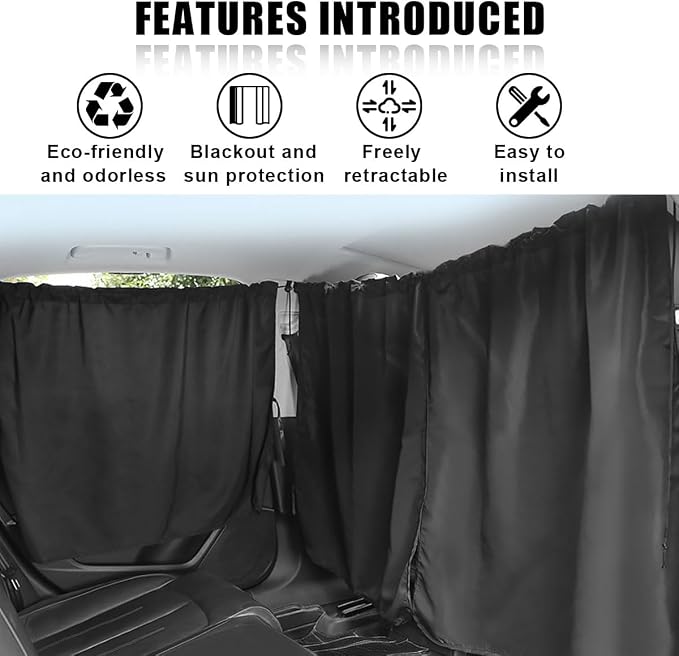Car Window Shades, UV Protection Privacy Sunshade Covers | Removable Divider Curtains, Universal Car Interior Accessories for Sleeping Traveling Camping - Image 5