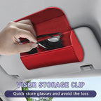 Sunglasses Holder for Car Sun Visor, Sunglass Organizer for Car, Magnetic Leather Eyeglasses Protective Storage Case, Waterproof Glasses Organizer Visor Accessories for Vehicles (Red) - Image 3