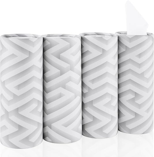 SINGARO Car Tissue Holder, 4 Pack Car Cup Holder Facial Tissues with Travel Tissue Bag, Quick and Convenient Flower Combination Car Tissue Box(4 Canisters/200 Tissues) White by SINGARO