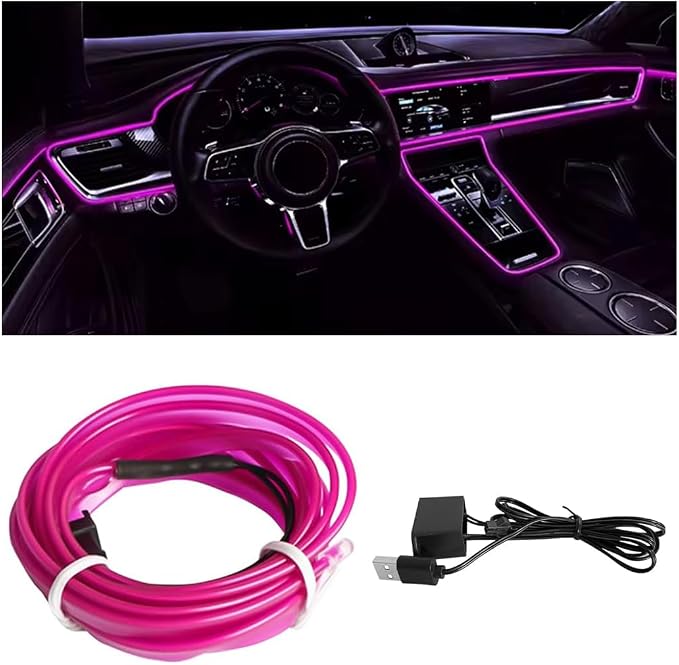 EL Wire Car Interior LED Strips Lights, 16FT 5V USB Auto Neon Light Strip, Electroluminescent Vehicle Interior Ambient Lighting Decor Accessories, Universal for RV, SUV, Truck (Purple) by KHGUZ