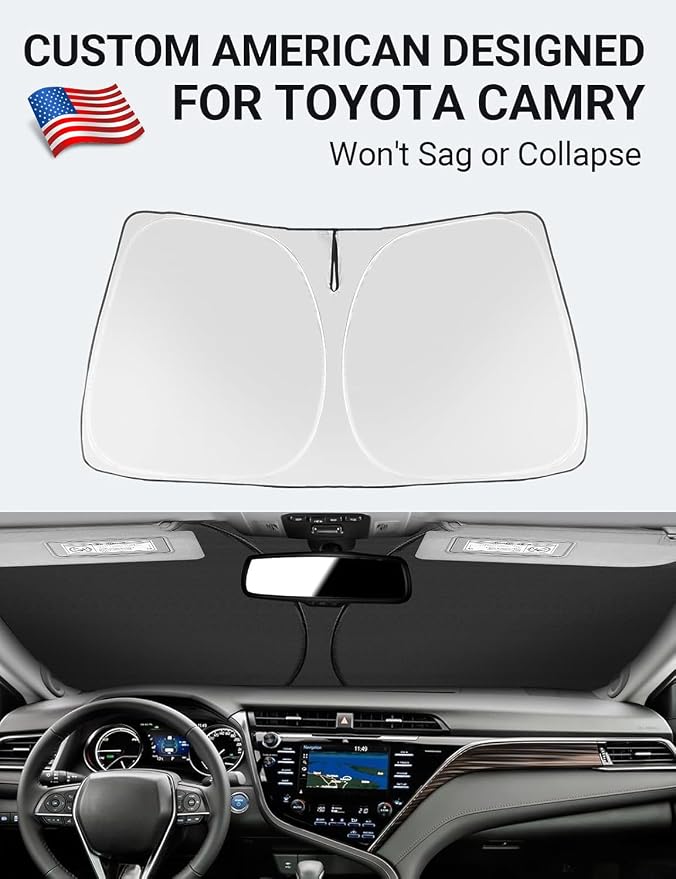 Proadsy Custom Fit 2018-2026 Toyota Camry Windshield Sun Shade, Blocks Heat | 240T Heat Shield, Drops Temp 54°F, Blocks 99% UV, Prevents Dashboard Cracking, Summer Parking & Beach Trips, Easy Twist-Fold - Image 2