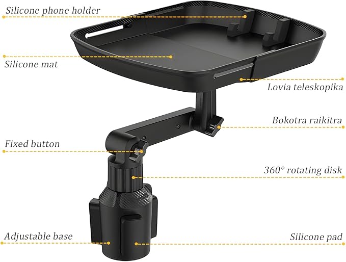 Car Cup Holder Tray Table, Cup Table Holder for Car Drink Holders Tray, 360º Adjustable with Rotating Arm Phone Slot, Non-Slip Stretchable Car Tray for Eating, Cup Table Holder for Car - Image 5