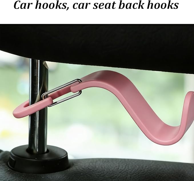 4PCS Car Seat Headrest Hook, Multi-Purpose Seat Back Hanger Purse Bag Handbag Organizer, Auto Interior Backseat Storage Hook Holder for Coat Hat Grocery Umbrella, Universal Fit (Pink) - Image 3