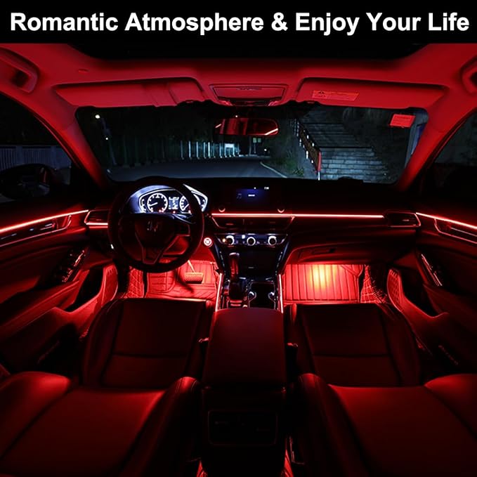 EL Wire Interior Car LED Lights, 16.5FT USB Ambient Lighting Strip, Red | Neon Glowing Strobing Electroluminescent Wire, 6mm Sewing Edge, Inside Car Lighting Accessories - Image 2