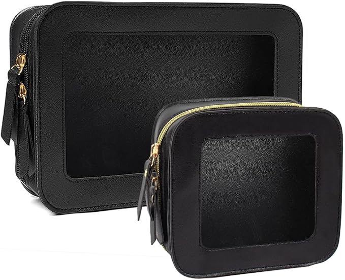 2 Pcs Clear Makup Bag Set, Clear Cosmetic Bags with Zipper Waterproof Small Travel Cosmetic Case Cute Make Up Pouch Mini Car Essentials for Women Travel Car Organizer by FFpaw