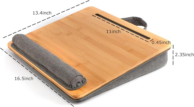 Bamboo Lap Desk for Laptop with Cushion Tablet Phone Holder Handle | Laptop Stand with Anti-Slip Strip Fits up to 15.6 inch Portable Computer Lap Desk for Couch, Bed & Car - Image 3