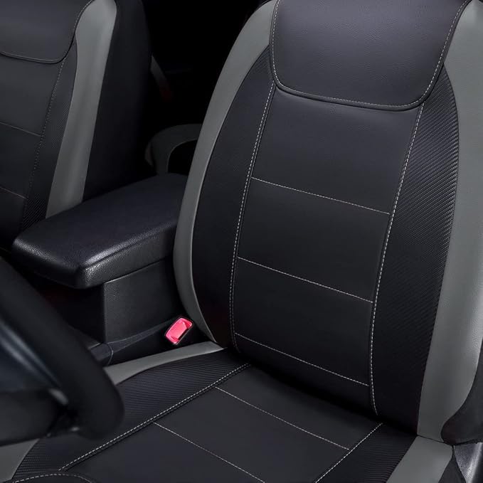 Flying Banner car seat Covers Protects Water Proof Faux Leather Carbon Fiber Front and Rear Bench (Black Gray, Full Set - 8PCS) - Image 5