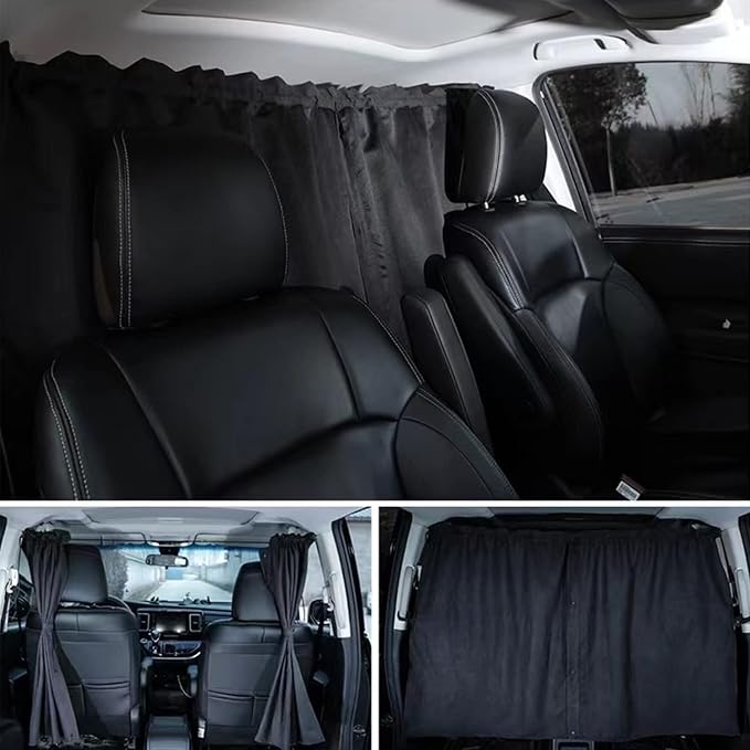 Car Divider Privacy Curtain, Blackout Suede Sun Shade Cover Front & Rear Seat Partition Space Divider Auto Van Truck Interior Accessories for Family Camping Baby Sleeping (Black, Large) by MEEWOO
