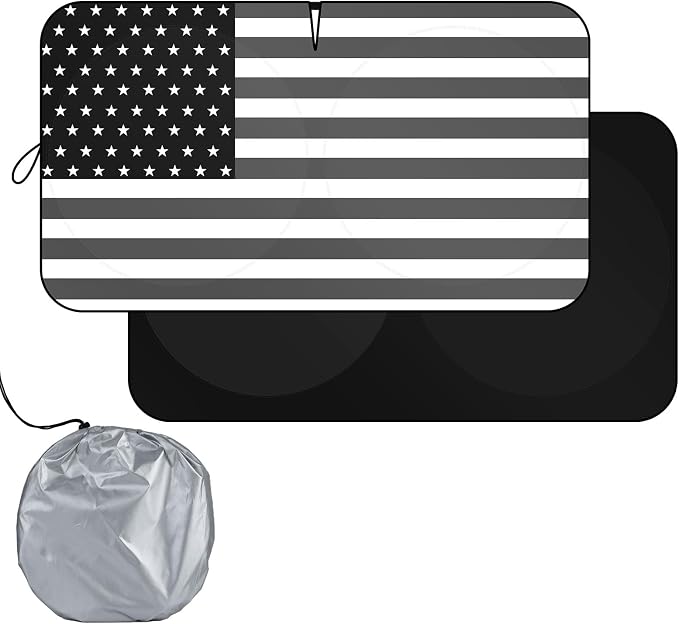 Windshield Sun Shade B&W American Flag USA Patriotic Design - Folding Car Front Window Sunshade for Cars SUV Trucks, Max UV Blocking and Keep The Vehicle Cool XL by SEPORUD