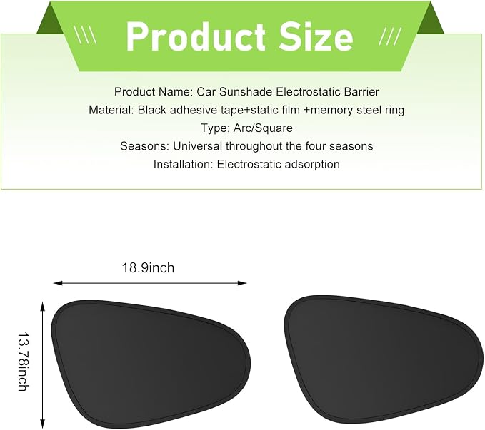 2PCS Car Window Shades, Heat Insulating Sun Blocking Side Window Cover, No Lighting Privacy Curtains, Universal Car Interior Accessories for Baby Camping Napping (Black) - Image 2