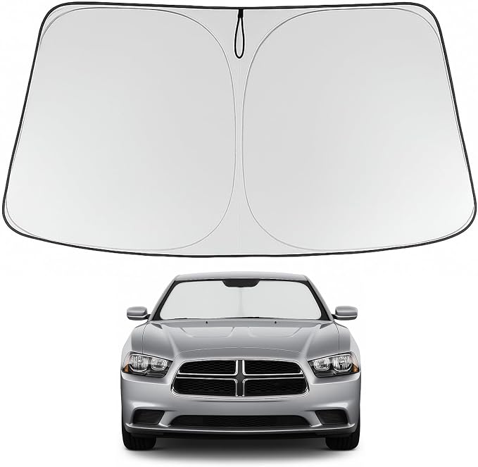 Proadsy Custom Fit Car Windshield Sun Shade for 2011-2023 Dodge Charger | 240T Heat Shield, Drops Temp 54°F, Blocks 99% UV, Prevents Dashboard Cracking, Summer Parking & Beach Trips, Easy Twist-Fold by Proadsy