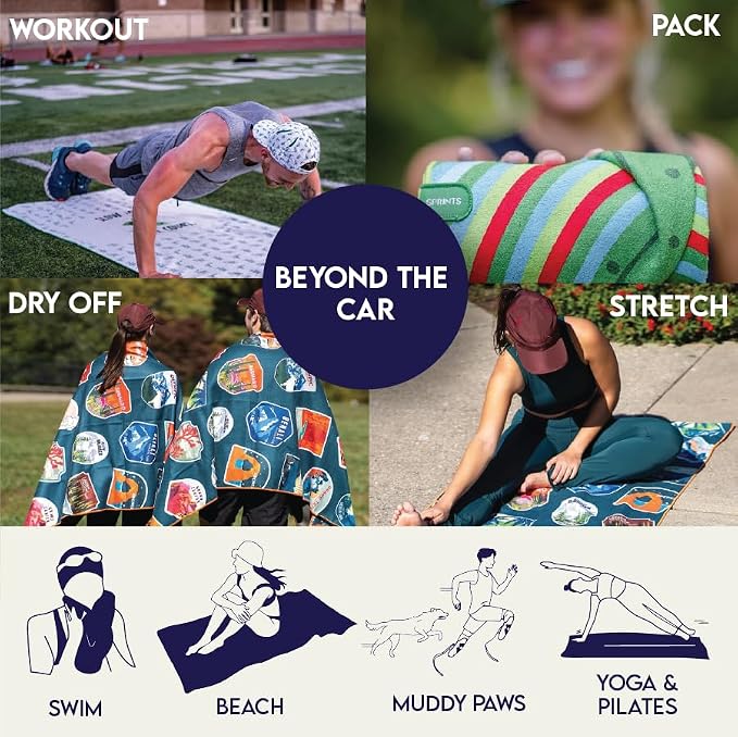 Sprints Athletic Running Towel, Full-Sized, Car Seat Cover - Performance Microfiber (Florid Declamation) - Image 3